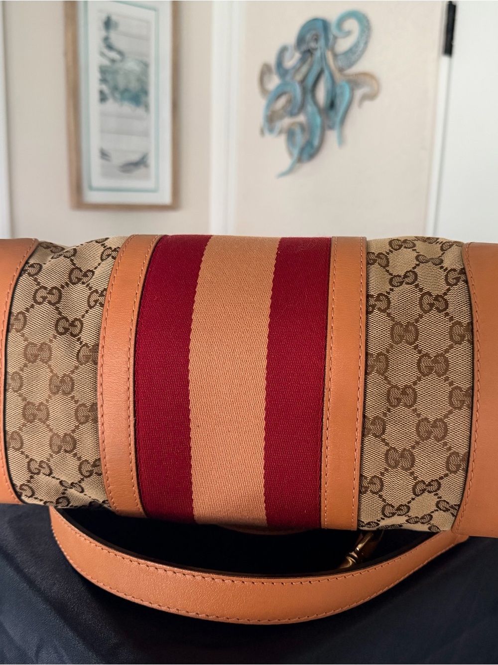 Gucci Web Boston Bag GG Canvas Medium pink crossbody - Picture 6 of 15